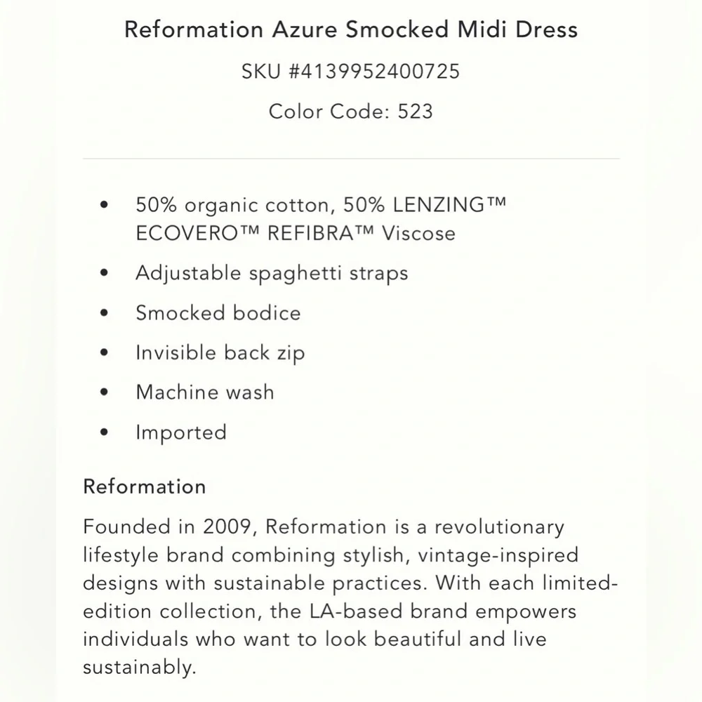 Reformation Azure Smocked Midi Dress in Gwendolyn (Size 8) - NWT - Picture 14 of 14